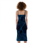 Dark Blue Marble Print Slim Fit Midi Cami Dress