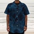 Dark Blue Marble Print Textured Short Sleeve Shirt