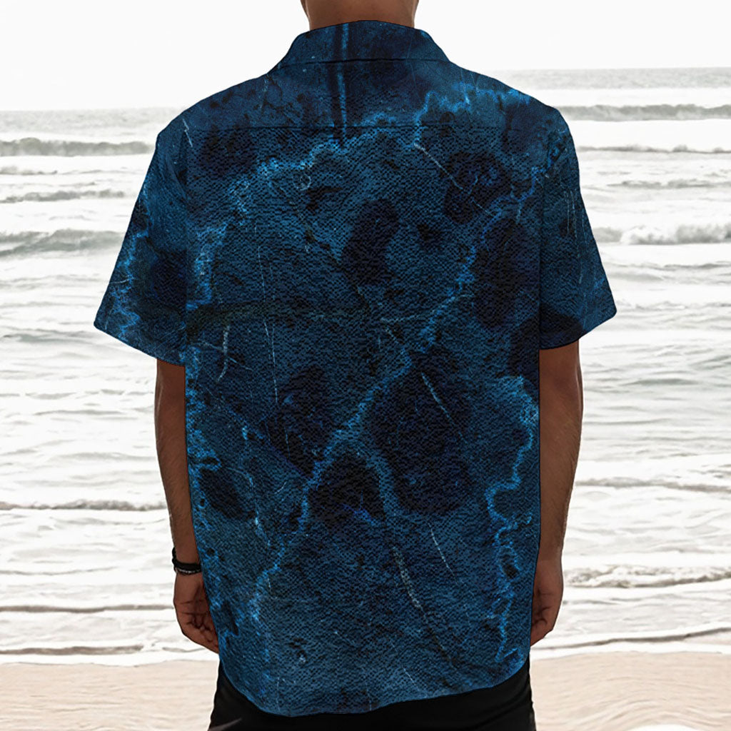 Dark Blue Marble Print Textured Short Sleeve Shirt
