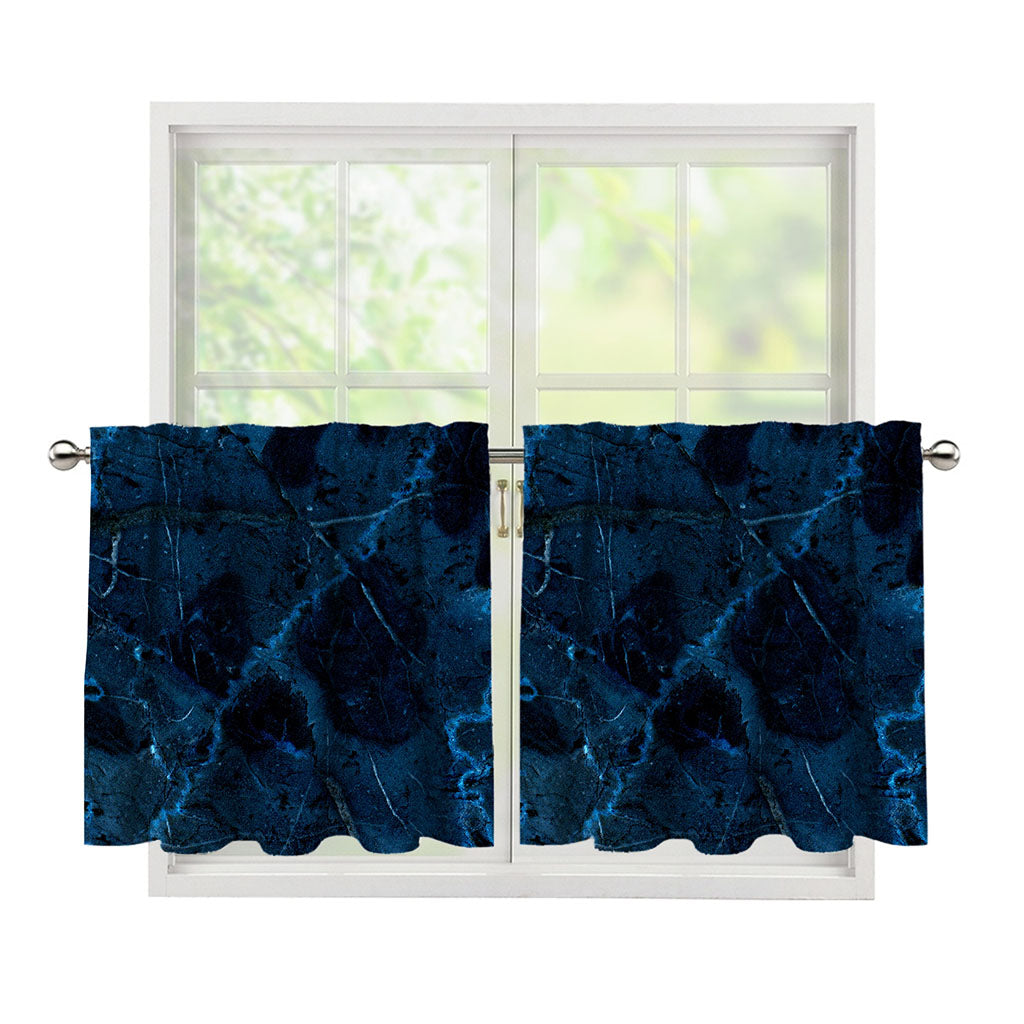 Dark Blue Marble Print Tier Curtains
