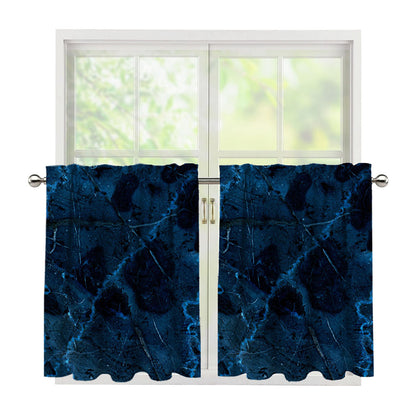 Dark Blue Marble Print Tier Curtains
