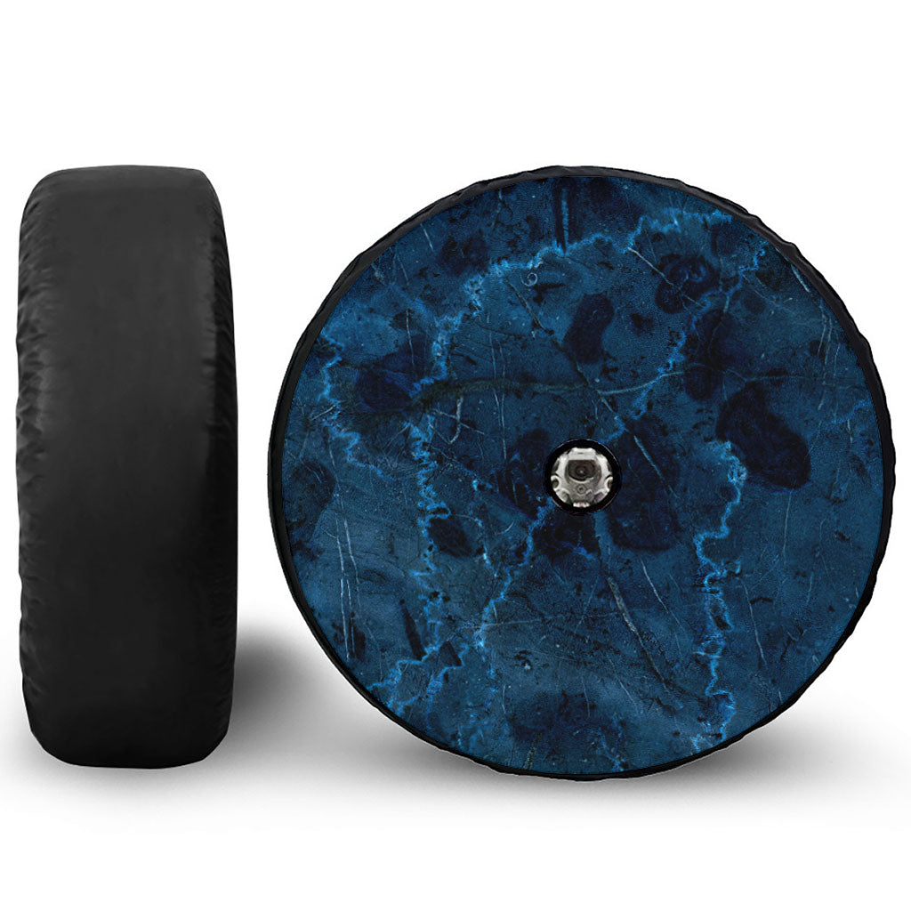 Dark Blue Marble Print Tire Cover With Camera Hole