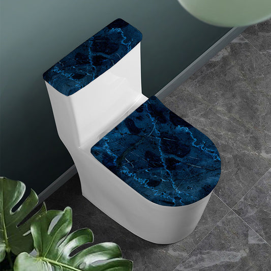 Dark Blue Marble Print Toilet Lid And Tank Cover Set