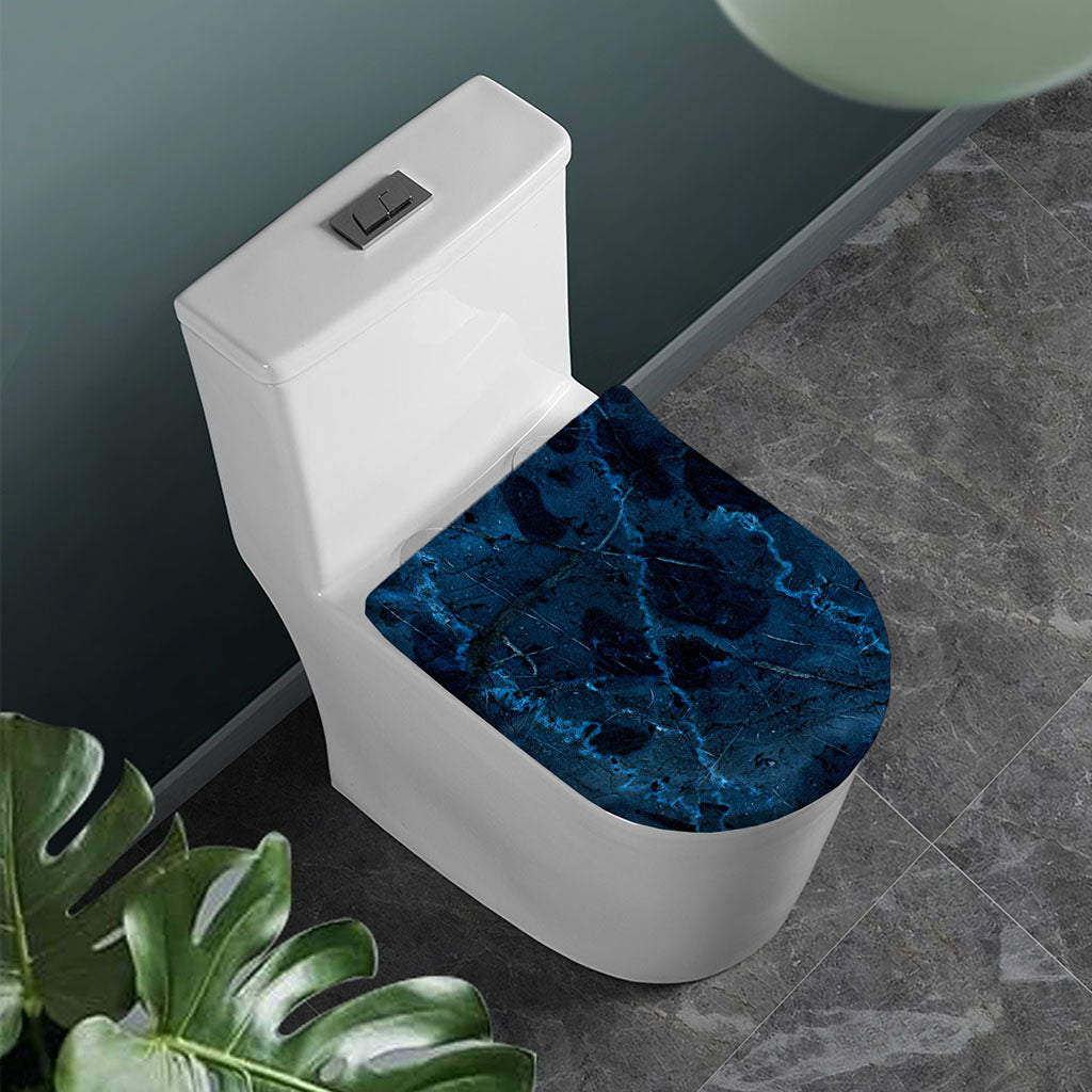 Dark Blue Marble Print Toilet Lid Cover