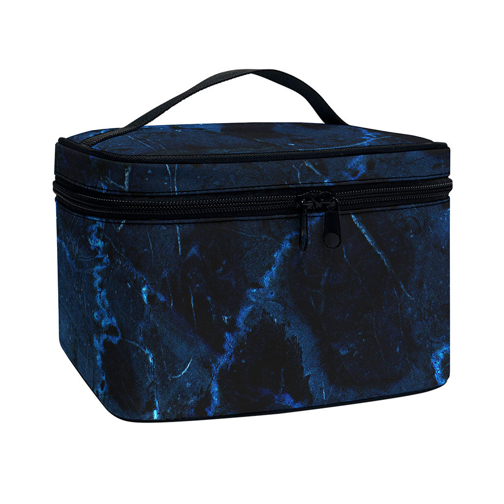 Dark Blue Marble Print Travel Makeup Bag