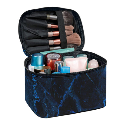 Dark Blue Marble Print Travel Makeup Bag