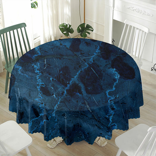 Dark Blue Marble Print Waterproof Round Tablecloth