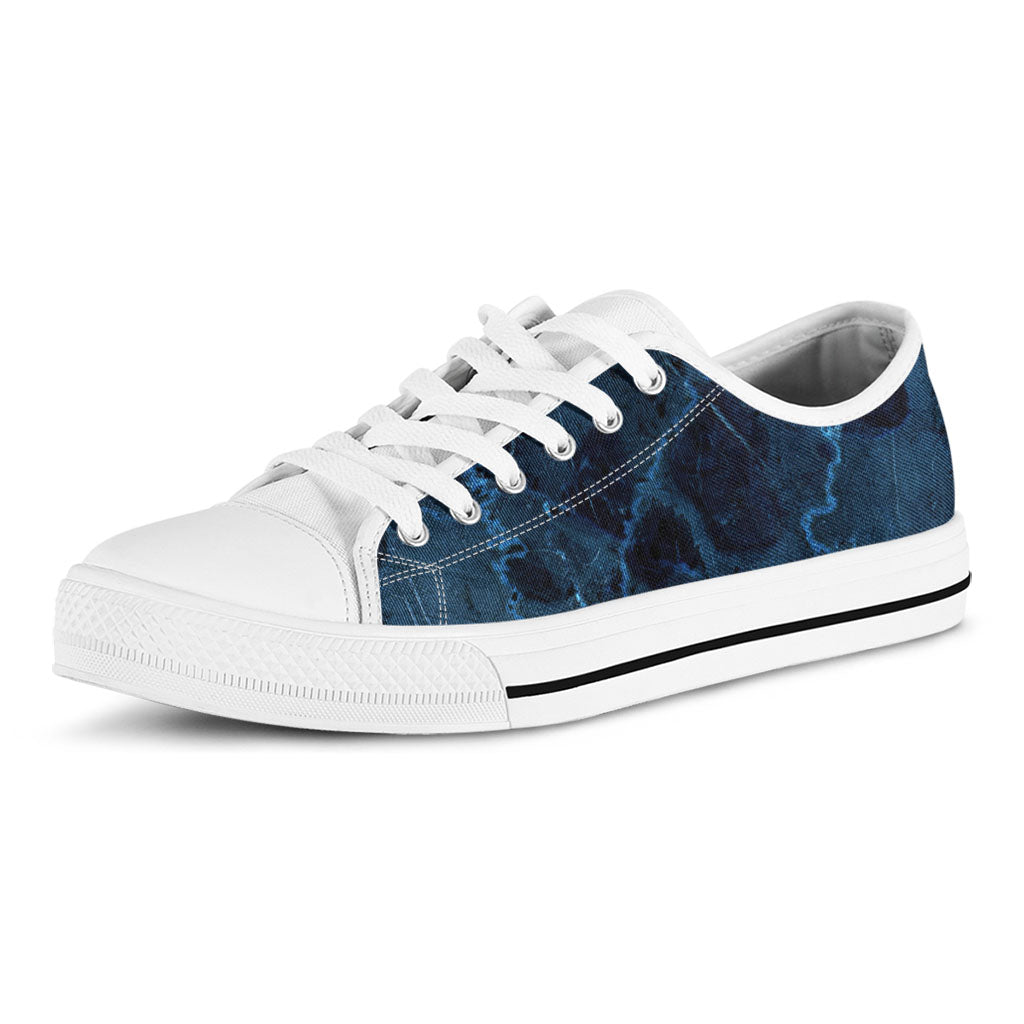 Dark Blue Marble Print White Low Top Sneakers