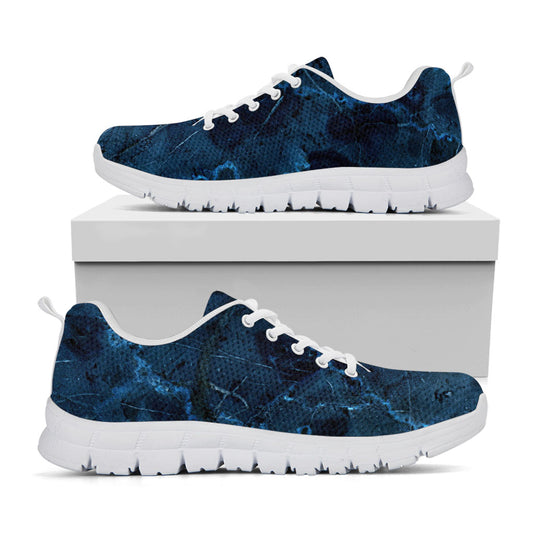 Dark Blue Marble Print White Running Shoes