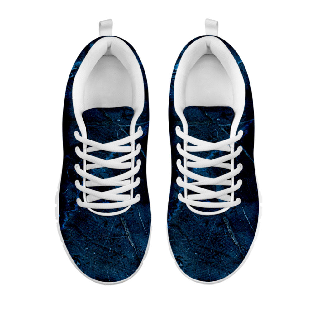 Dark Blue Marble Print White Running Shoes