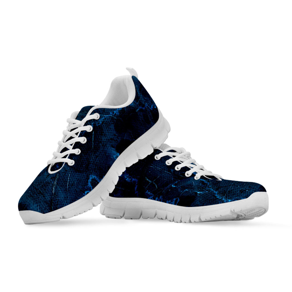 Dark Blue Marble Print White Running Shoes