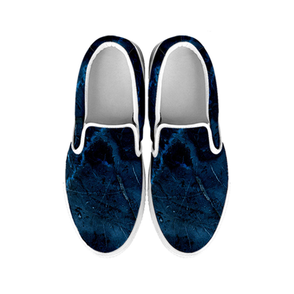 Dark Blue Marble Print White Slip On Sneakers