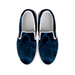 Dark Blue Marble Print White Slip On Sneakers