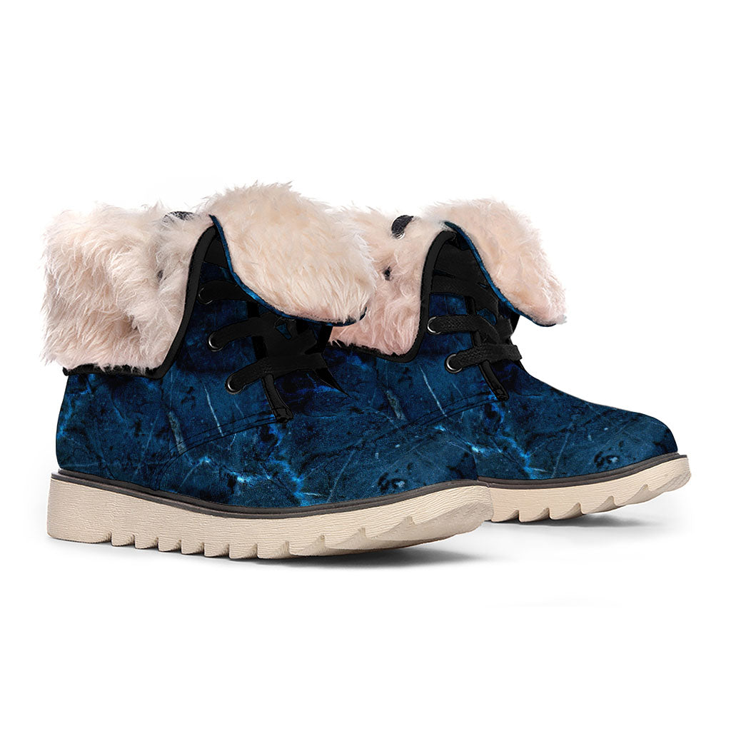 Dark Blue Marble Print Winter Boots