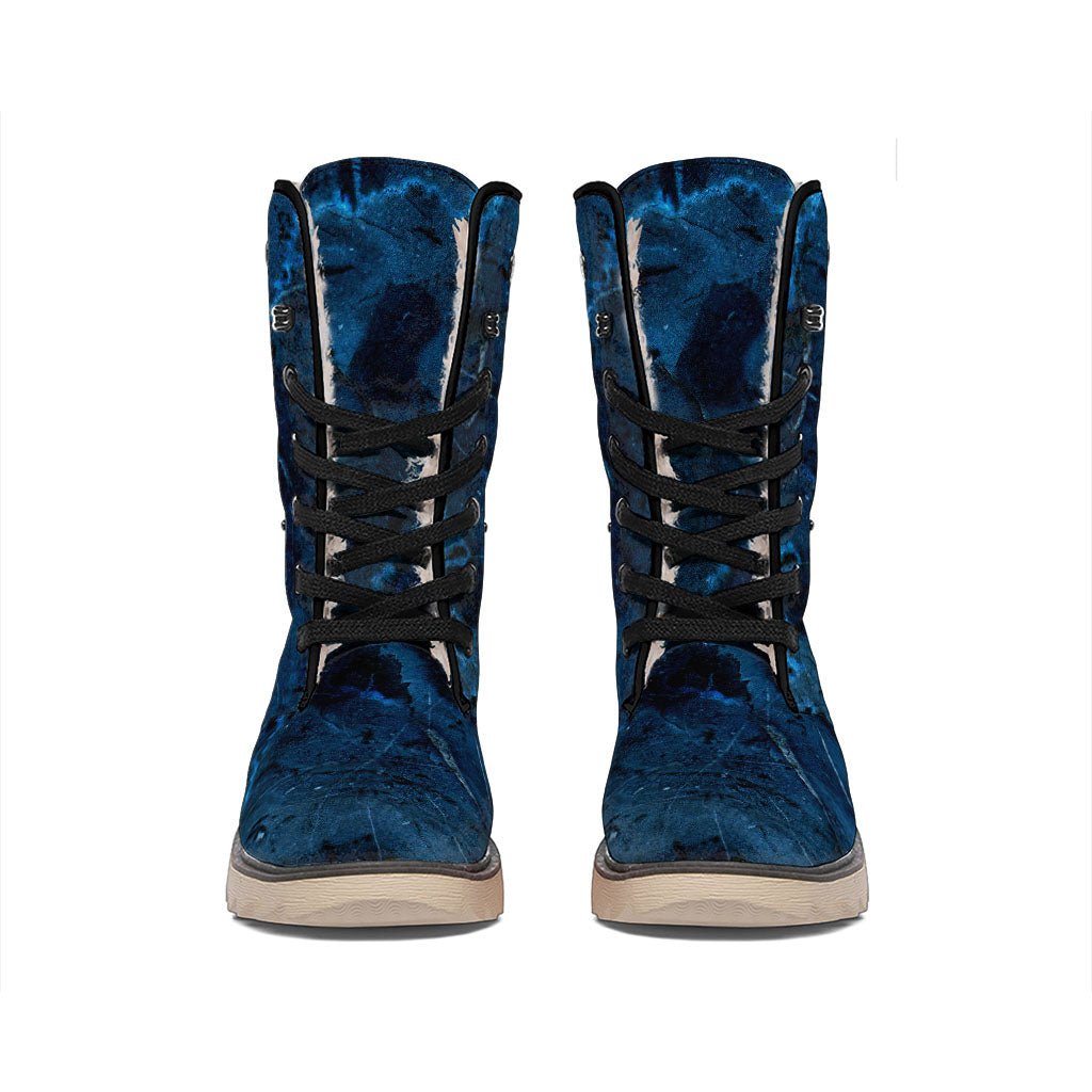 Dark Blue Marble Print Winter Boots