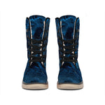 Dark Blue Marble Print Winter Boots