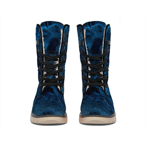 Dark Blue Marble Print Winter Boots