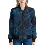 Dark Blue Marble Print Women's Bomber Jacket