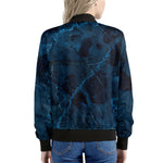 Dark Blue Marble Print Women's Bomber Jacket