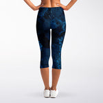 Dark Blue Marble Print Women's Capri Leggings