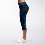 Dark Blue Marble Print Women's Capri Leggings