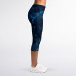 Dark Blue Marble Print Women's Capri Leggings