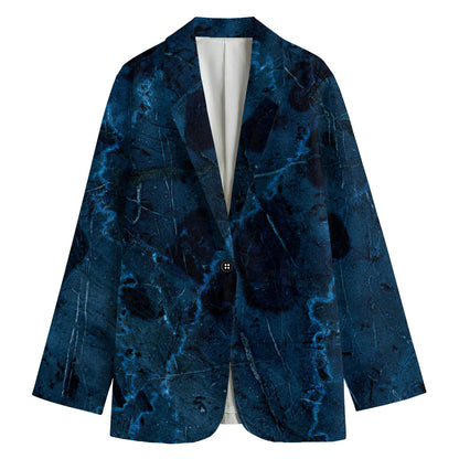 Dark Blue Marble Print Women's Cotton Blazer