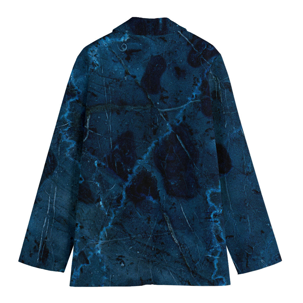 Dark Blue Marble Print Women's Cotton Blazer