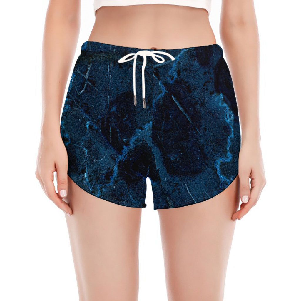 Dark Blue Marble Print Women's Split Running Shorts