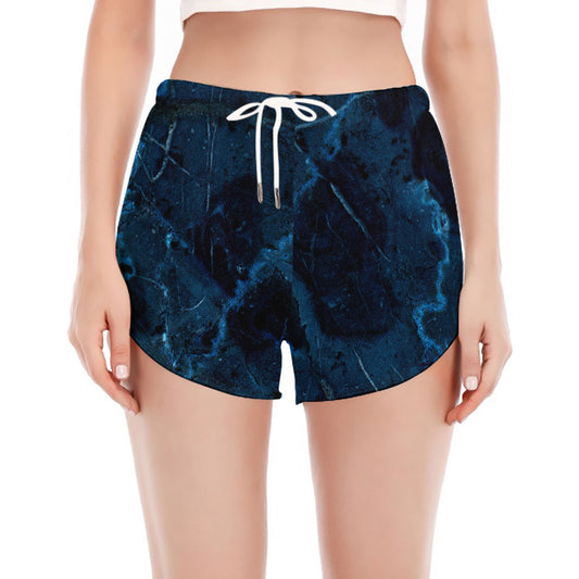 Dark Blue Marble Print Women's Split Running Shorts