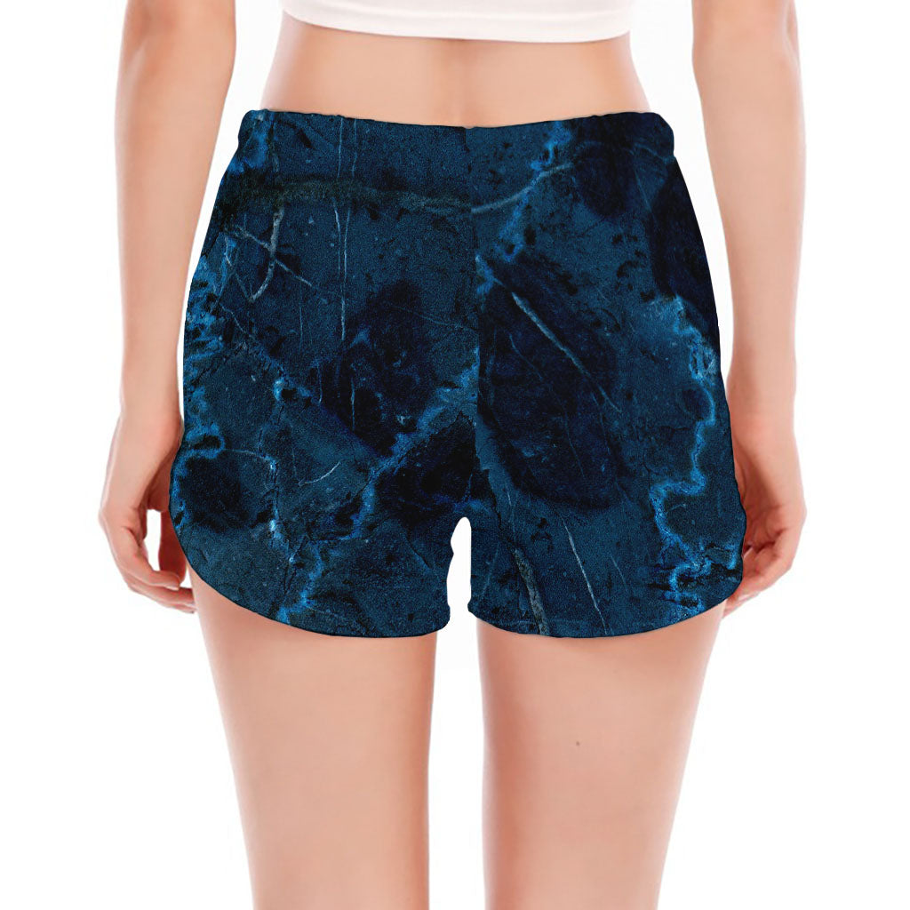 Dark Blue Marble Print Women's Split Running Shorts