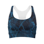Dark Blue Marble Print Women's Sports Bra