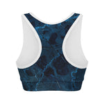 Dark Blue Marble Print Women's Sports Bra