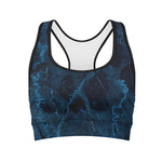 Dark Blue Marble Print Women's Sports Bra