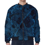 Dark Blue Marble Print Zip Sleeve Bomber Jacket