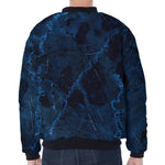 Dark Blue Marble Print Zip Sleeve Bomber Jacket