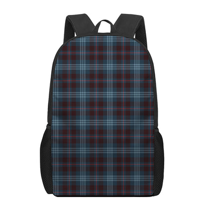 Dark Blue Tartan Pattern Print 17 Inch Backpack