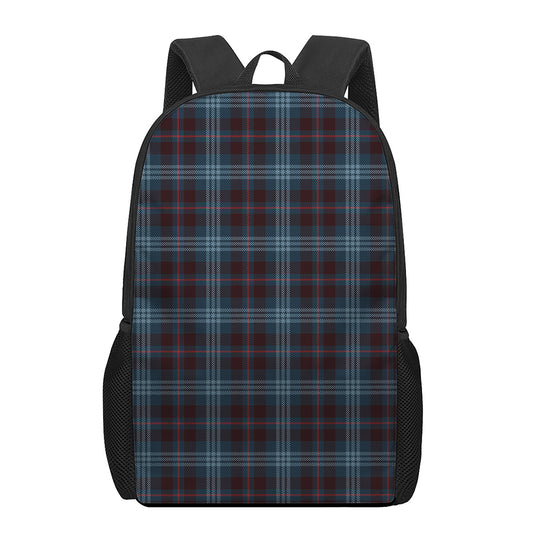 Dark Blue Tartan Pattern Print 17 Inch Backpack