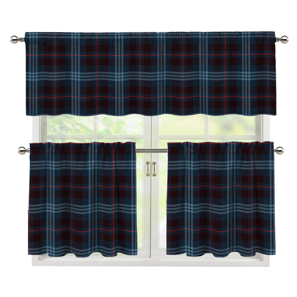 Dark Blue Tartan Pattern Print 3 Piece Kitchen Curtains