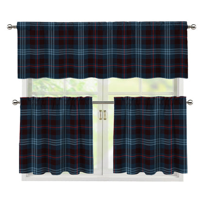 Dark Blue Tartan Pattern Print 3 Piece Kitchen Curtains