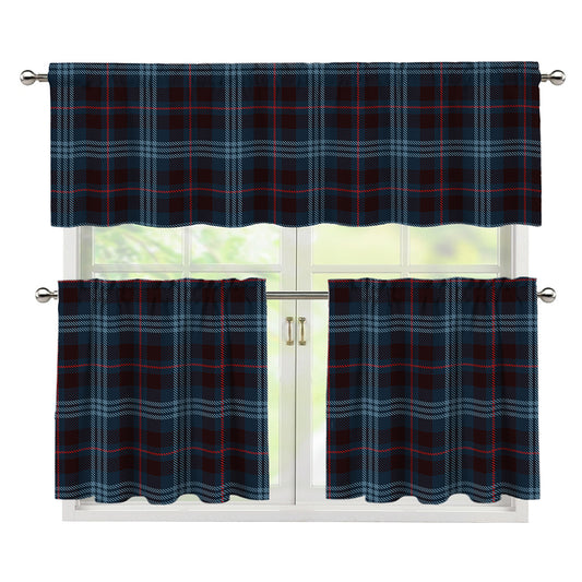 Dark Blue Tartan Pattern Print 3 Piece Kitchen Curtains