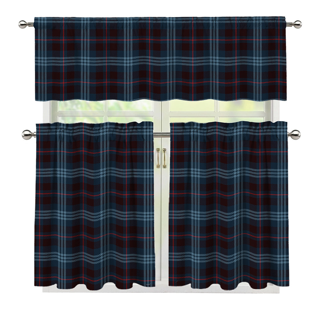 Dark Blue Tartan Pattern Print 3 Piece Kitchen Curtains