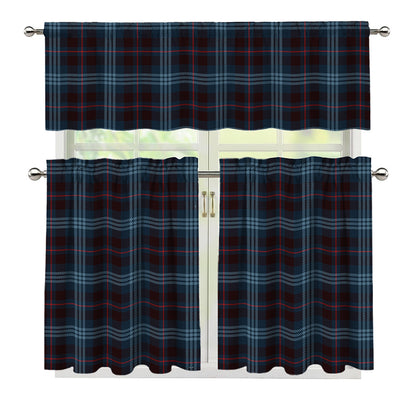 Dark Blue Tartan Pattern Print 3 Piece Kitchen Curtains