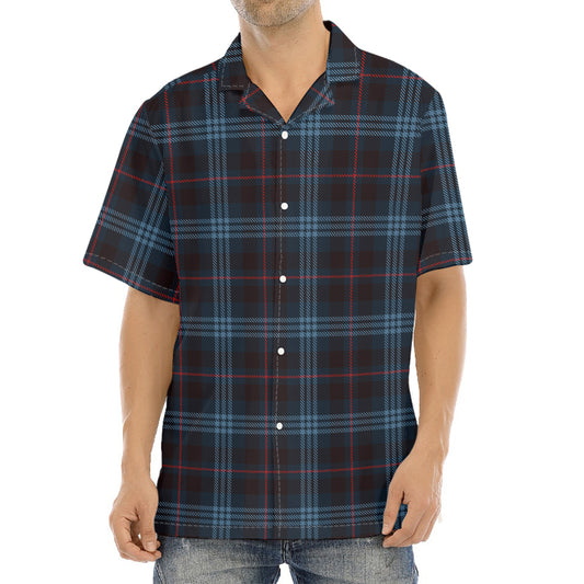 Dark Blue Tartan Pattern Print Aloha Shirt