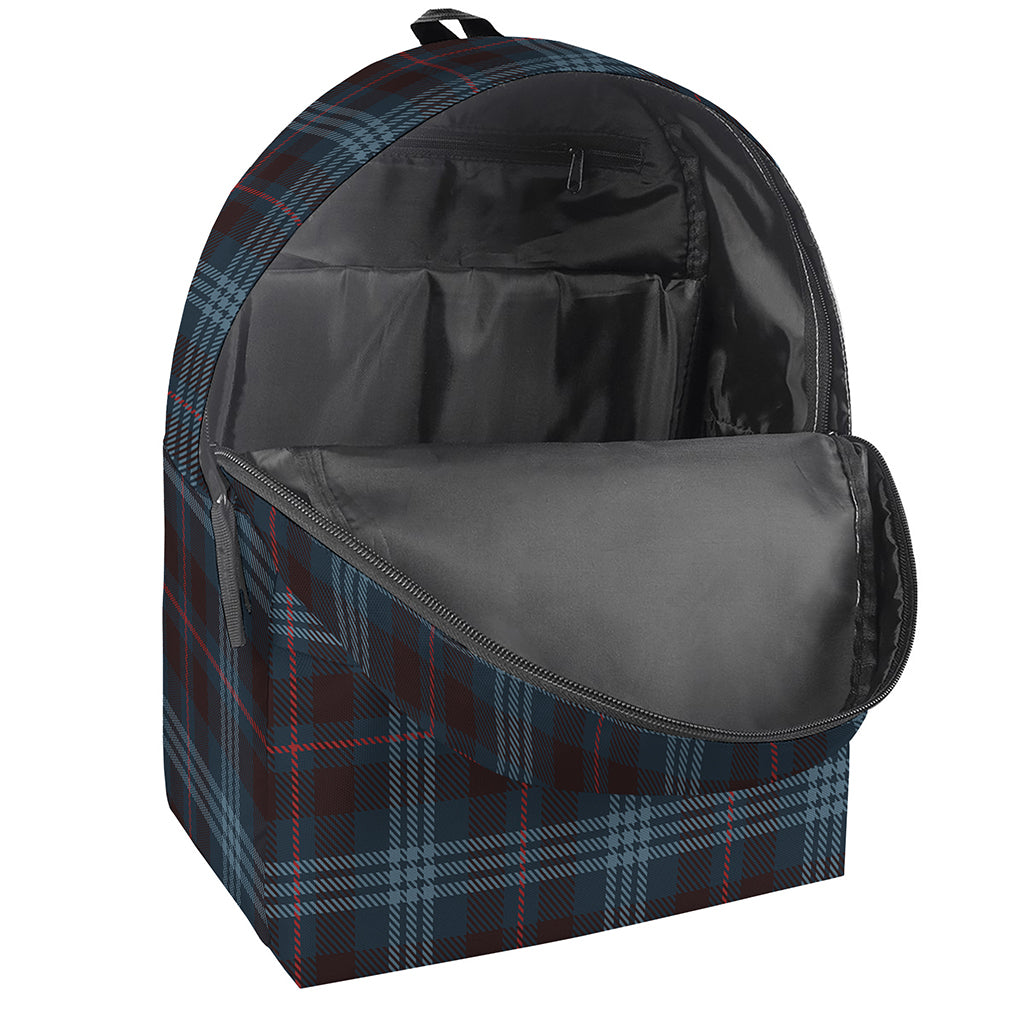 Dark Blue Tartan Pattern Print Backpack