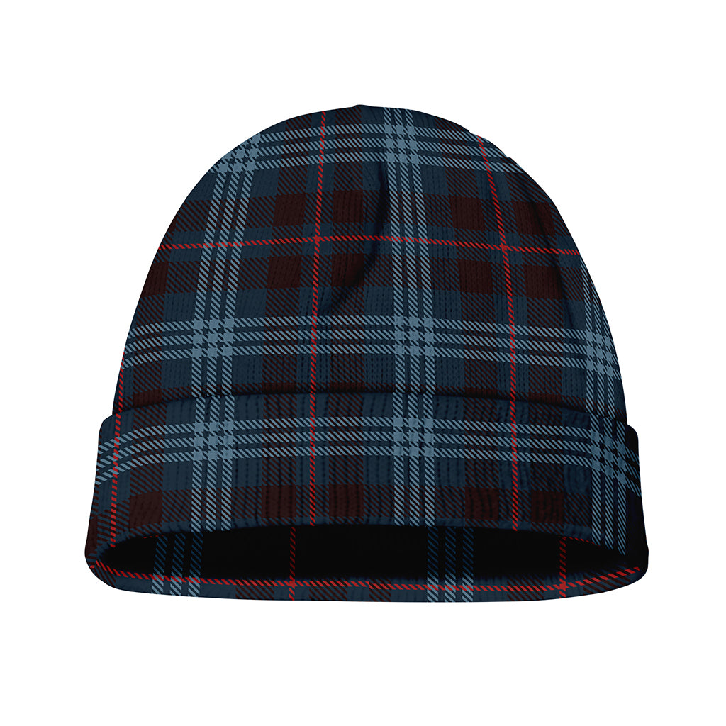 Dark Blue Tartan Pattern Print Beanie