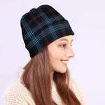 Dark Blue Tartan Pattern Print Beanie