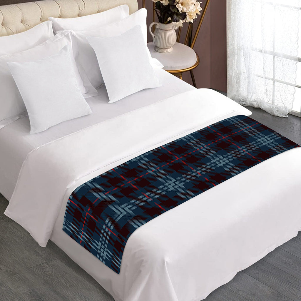 Dark Blue Tartan Pattern Print Bed Runner