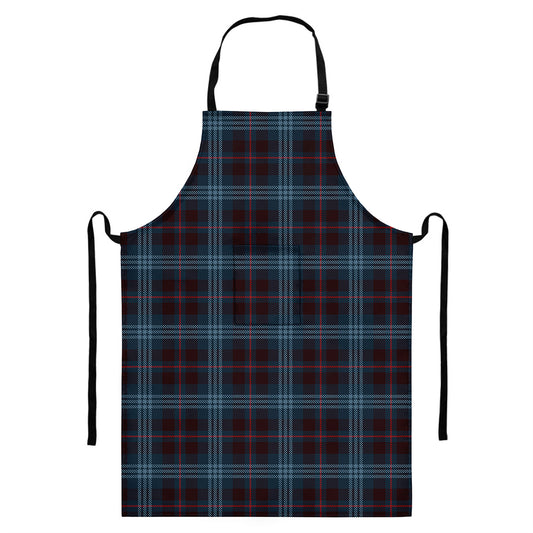 Dark Blue Tartan Pattern Print Bib Apron With Pocket