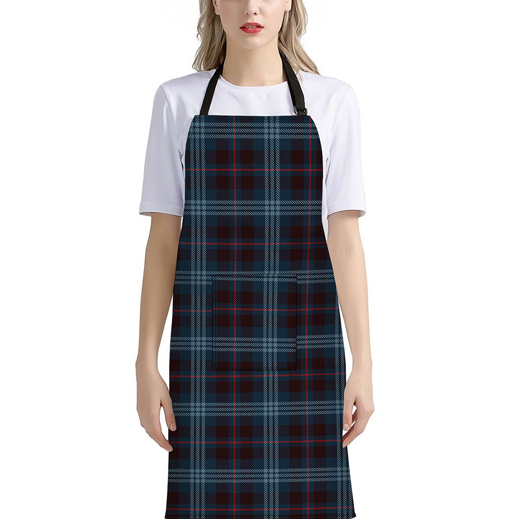 Dark Blue Tartan Pattern Print Bib Apron With Pocket